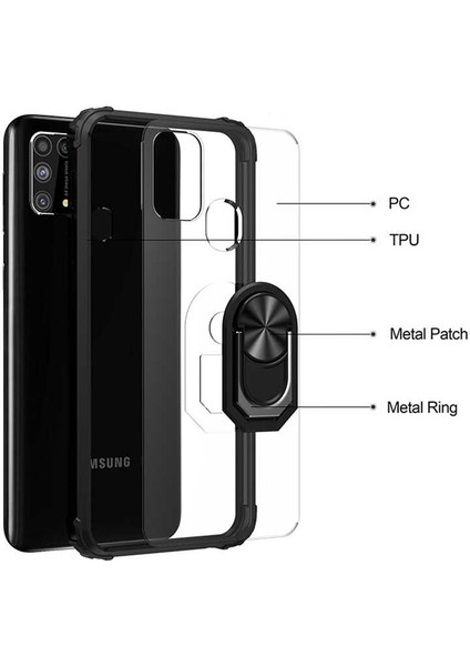 - Samsung Galaxy M31 - Kılıf Yüzüklü Arkası Şeffaf Koruyucu Mola Kapak - Kırmızı - T13485