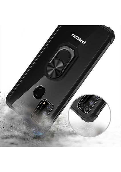 - Samsung Galaxy M31 - Kılıf Yüzüklü Arkası Şeffaf Koruyucu Mola Kapak - Kırmızı - T13485