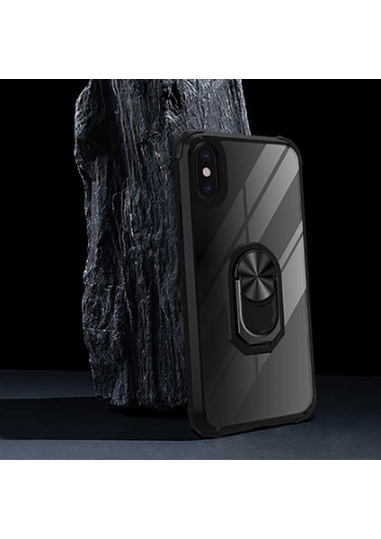 - Apple iPhone XS Max 6.5 - Kılıf Yüzüklü Arkası Şeffaf Koruyucu Mola Kapak - Lacivert - T12926