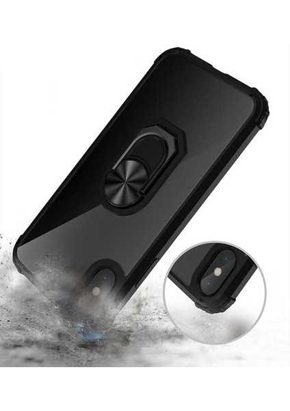 - Apple iPhone XS Max 6.5 - Kılıf Yüzüklü Arkası Şeffaf Koruyucu Mola Kapak - Lacivert - T12926