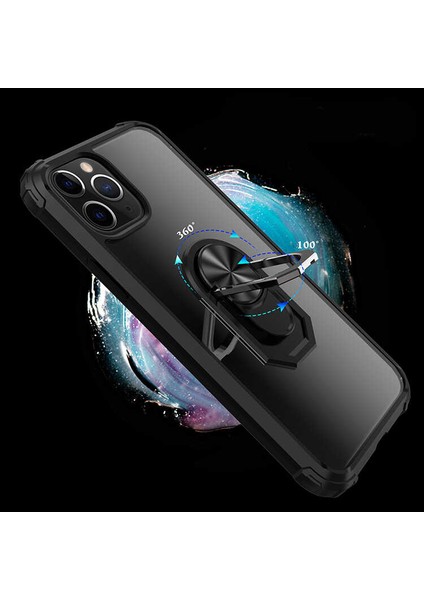 - Apple iPhone 12 Pro - Kılıf Yüzüklü Arkası Şeffaf Koruyucu Mola Kapak - Lacivert - T14039