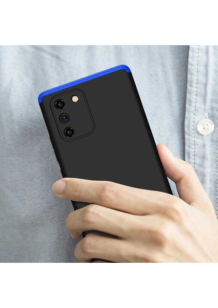 - Samsung Galaxy A91 (S10 Lite) - Kılıf Parmak izi Yapmayan 3 Parça Ays Kapak - Siyah-Mavi - T13996