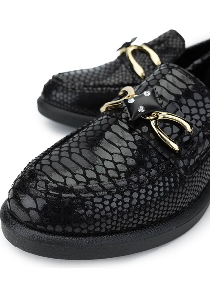 Kadın Vegan Siyah Kroko Loafer Ayakkabı 817 01 Bn Ayk SK24-25 Sıyah Kroko modelleri