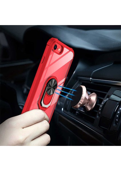 - Apple iPhone 8 - Kılıf Yüzüklü Arkası Şeffaf Koruyucu Mola Kapak - Kırmızı - T12919
