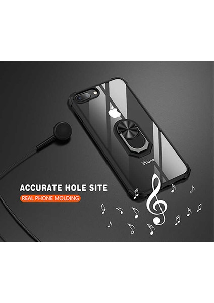 - Apple iPhone 7 Plus - Kılıf Yüzüklü Arkası Şeffaf Koruyucu Mola Kapak - Lacivert - T12921