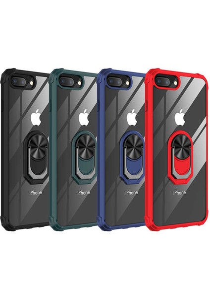 - Apple iPhone 7 Plus - Kılıf Yüzüklü Arkası Şeffaf Koruyucu Mola Kapak - Lacivert - T12921