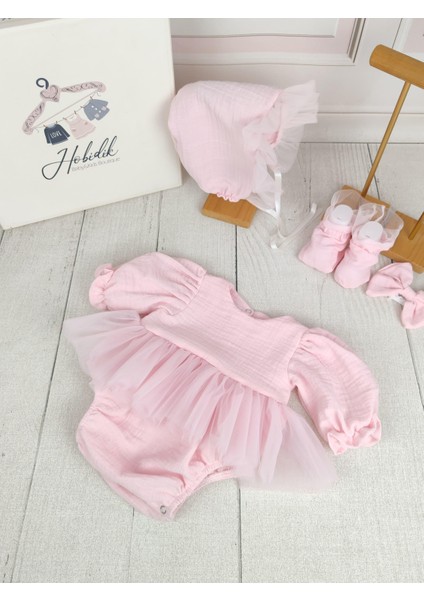 Hobidik Baby Açık Pembe Müslin Tül Etek Görünümlü Romper Tulum