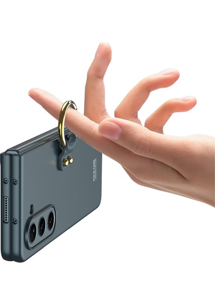 - Samsung Galaxy Z Fold 5 - Kılıf Koruyucu Kıpta Yüzüklü Flip Sert Kapak - Gümüş - T28101