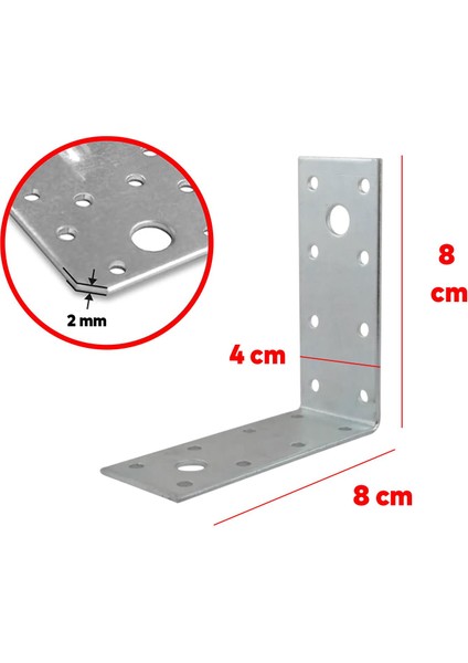 Mobilya Dolap Duvar Sabitleme 10 Adet Metal Köşebent 40X80X80 mm Bağlantı Aparatı L Demiri Gönye