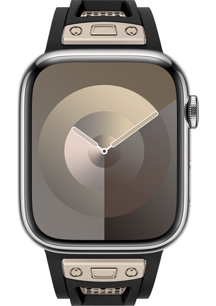 - ​​​Apple Watch 7 45mm - Kordon Delikli Metal Süslemeli Desenli Silikon Kordon - KRD-117 - Titanyum-Starlight - T32809 modelleri