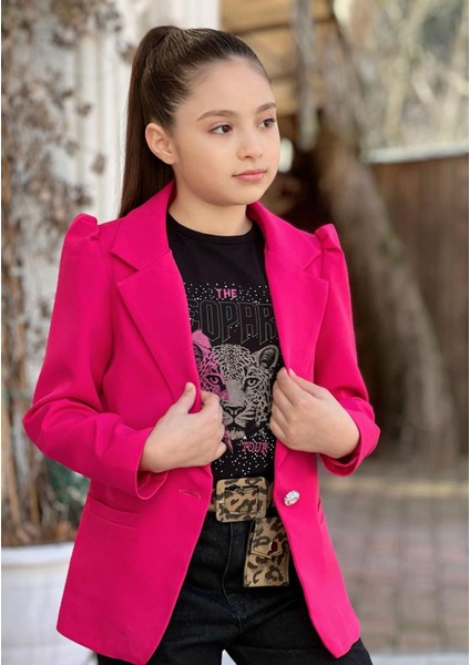 Uğurböceğiçocuk Dabıl Ceket Yırtmaçlı Kot Pantolon 4'lü Kız Çocuk Takım