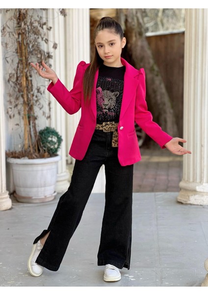 Uğurböceğiçocuk Dabıl Ceket Yırtmaçlı Kot Pantolon 4'lü Kız Çocuk Takım fırsatları