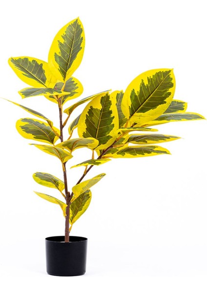 Ficus Altissima Gerçek Dokulu Yapay Ağaçı Sarı Yeşil 90 Cm