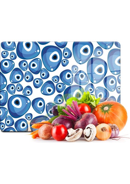 Cam Kesme Tahtası ve Sunum Tablası Nazar Boncukları Desenli