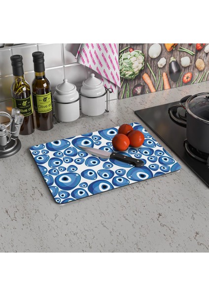 Cam Kesme Tahtası ve Sunum Tablası Nazar Boncukları Desenli modelleri