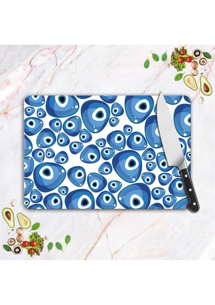 Cam Kesme Tahtası ve Sunum Tablası Nazar Boncukları Desenli fırsatları