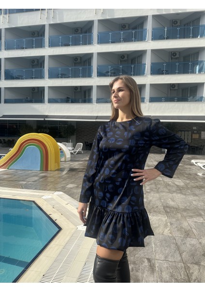 Mavi Puantiyeli Saten Balon Etek Elbise indirimleri