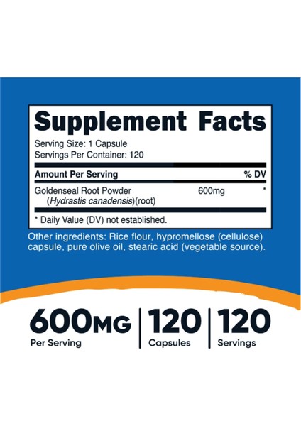 Goldenseal Root 600 mg 120 Kapsül