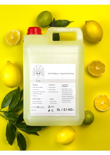 Ekonomik Nemlendiricili Yoğun Limon Kokulu Bol Köpüren Litrelik Sıvı Sabun 5 Litre