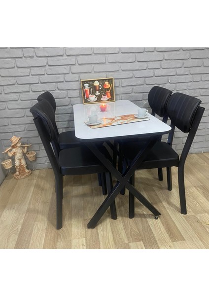 Bambeds Mobilya Masa Takımı, Yemek Masası, Mutfak Masası, 60*120BEYAZ Elma 4lü Sandalye