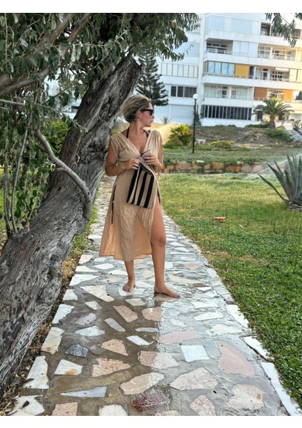 Kadın Müslin Maxi Elbise Camel
