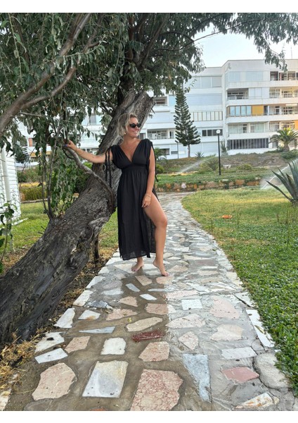 Kadın Müslin Maxi Elbise Siyah