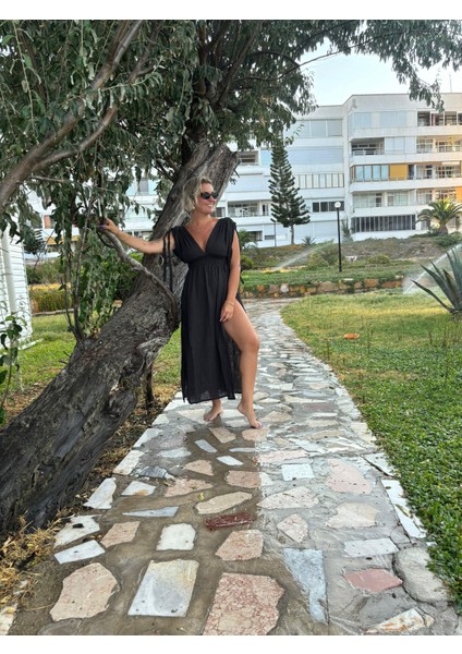 Kadın Müslin Maxi Elbise Siyah