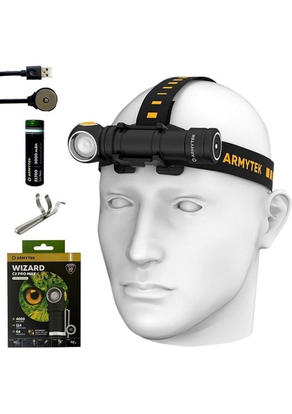 Sihirbazı C2 Pro Max XHP70.2 LED Mıknatıs Şarj Edilebilir Far 4000 Lümen W/ Eco Sensa Manyetik USB Şarj Kablosu Dahil
