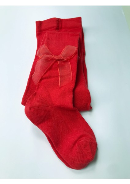 Kurdele Aksesuarlı Kız Külotlu Çorap Düz