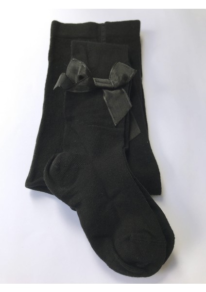 Kurdele Aksesuarlı Kız Külotlu Çorap Düz