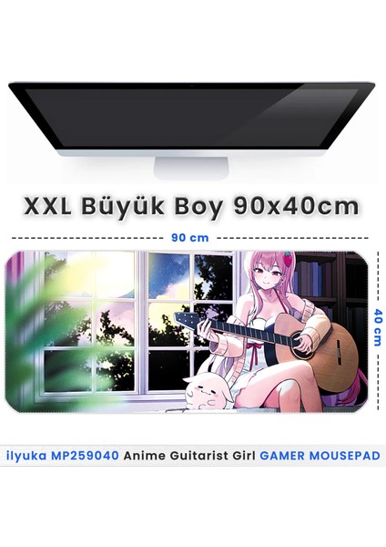 90X40 Anime Guitarist Girl Xxl Büyük Boy Ilyuka MP259040 Gaming Mousepad Dikişli Kenar Kaymaz Taban 90X40CM