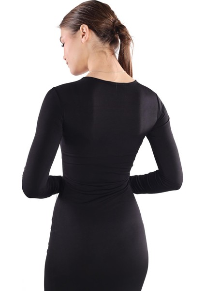 376 Bisiklet Yaka Elbise Siyah indirimleri