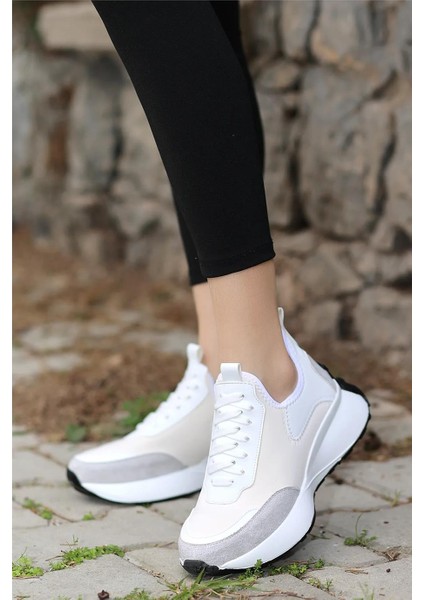 Kadın Bağcıklı Spor Ayakkabı-Bej-Gri fiyatları