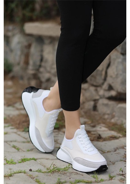 Kadın Bağcıklı Spor Ayakkabı-Bej-Gri modelleri