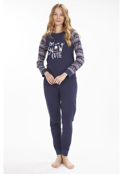 L40308W Snowcute Yılbaşı Temalı Pijama Takımı