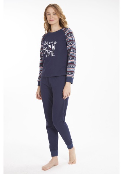 L40308W Snowcute Yılbaşı Temalı Pijama Takımı modelleri