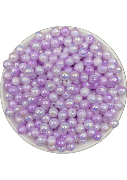 50gr 8mm Lila / Mor Ebruli Sedefli Janjanlı Pastel İnci Boncuk,takı,hobi,çanta Boncuğu (~200 Adet)