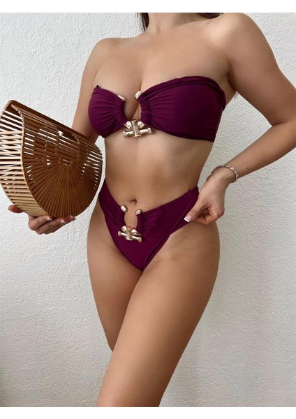 Mürdüm Tokalı Italyan Kumaş Bikini Takımı