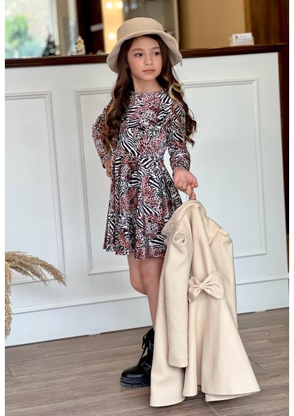 Uğurböceğiçocuk Kemeri Taş Detaylı Kaban Leopar Zebra Desen Elbise 4'lü Kız Çocuk Takım fırsatları