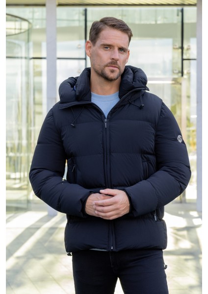Erkek Lacivert Moesta Fermuarlı Kapüşonlu Dynamic Fit Rahat Kesim Mont fiyatları
