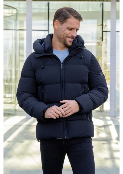 Erkek Lacivert Moesta Fermuarlı Kapüşonlu Dynamic Fit Rahat Kesim Mont modelleri
