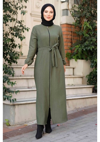 Edna Fermuarlı Tesettür Ferace 1265 - Haki