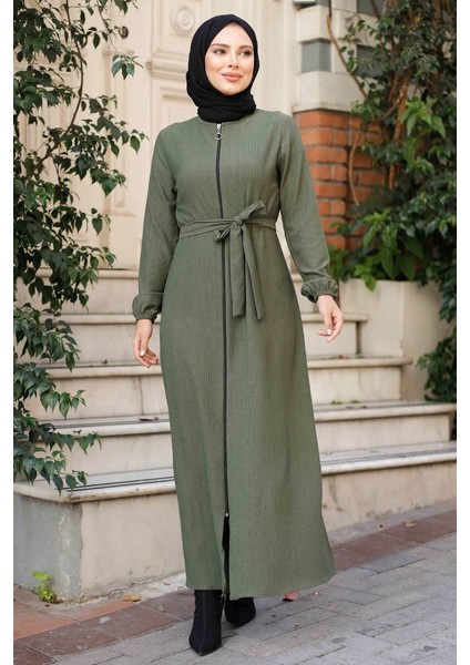 Edna Fermuarlı Tesettür Ferace 1265 - Haki fiyatları