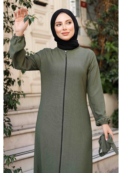Edna Fermuarlı Tesettür Ferace 1265 - Haki modelleri