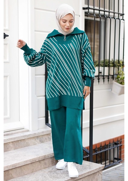 Yasemen Tunik Pantolon Triko Takım 1263 - Petrol Yeşili