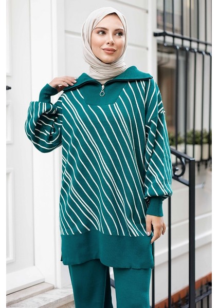 Yasemen Tunik Pantolon Triko Takım 1263 - Petrol Yeşili