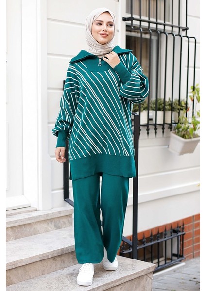 Yasemen Tunik Pantolon Triko Takım 1263 - Petrol Yeşili