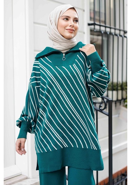 Yasemen Tunik Pantolon Triko Takım 1263 - Petrol Yeşili