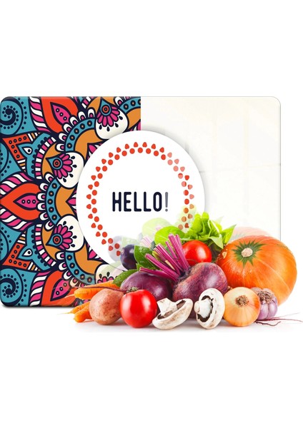 Cam Kesme Tahtası ve Sunumluk Hello Desenli 20x30 Cm