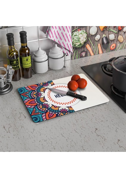 Cam Kesme Tahtası ve Sunumluk Hello Desenli 20x30 Cm modelleri